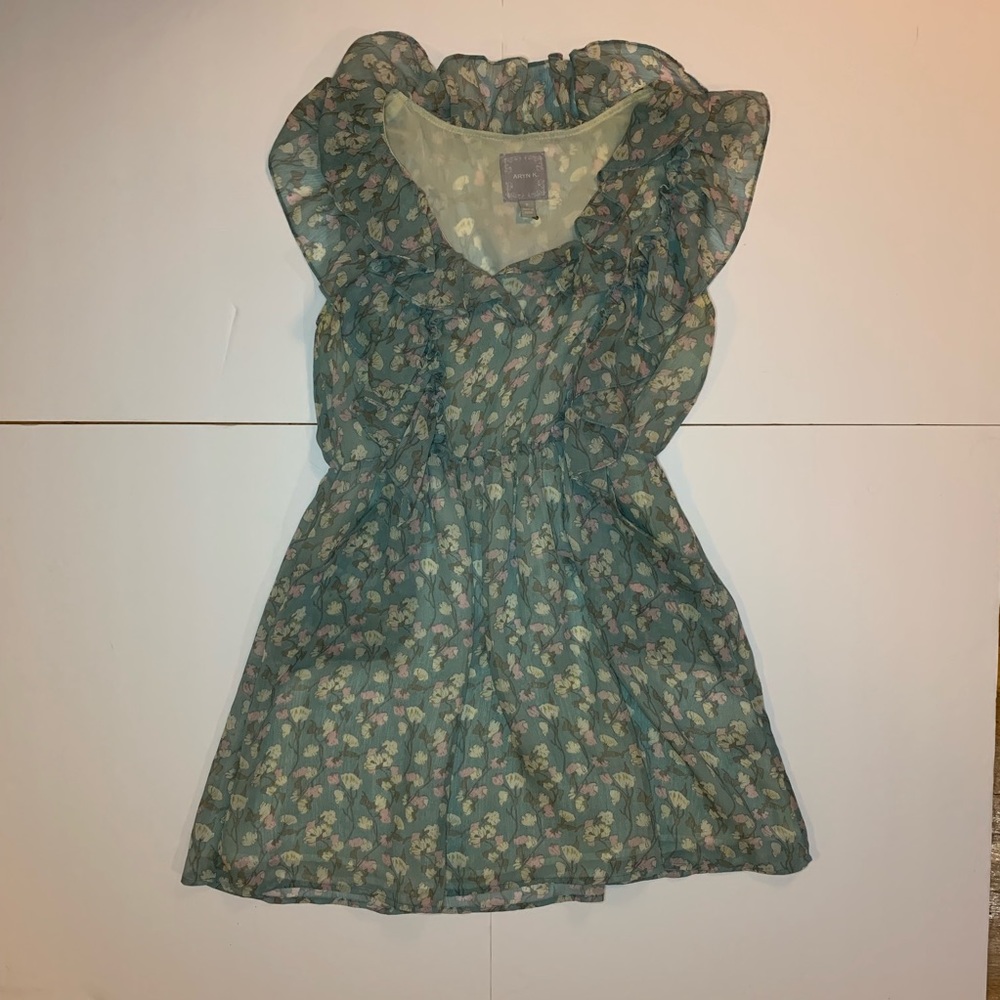 Aryn K Green Pink Floral Ruffle Sleeveless Dress